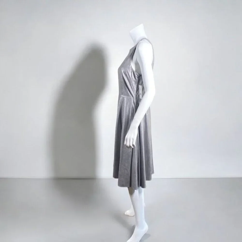 NWT H By Halston Metallic Faux Suede Dress Gunmetal, Size 8 - Picture 10 of 15